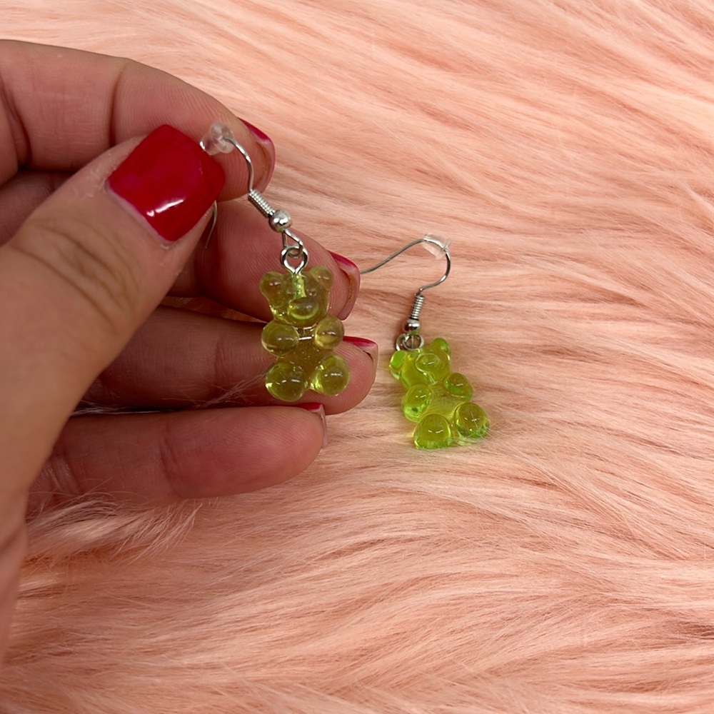 Green Teddy Bear Earrings
